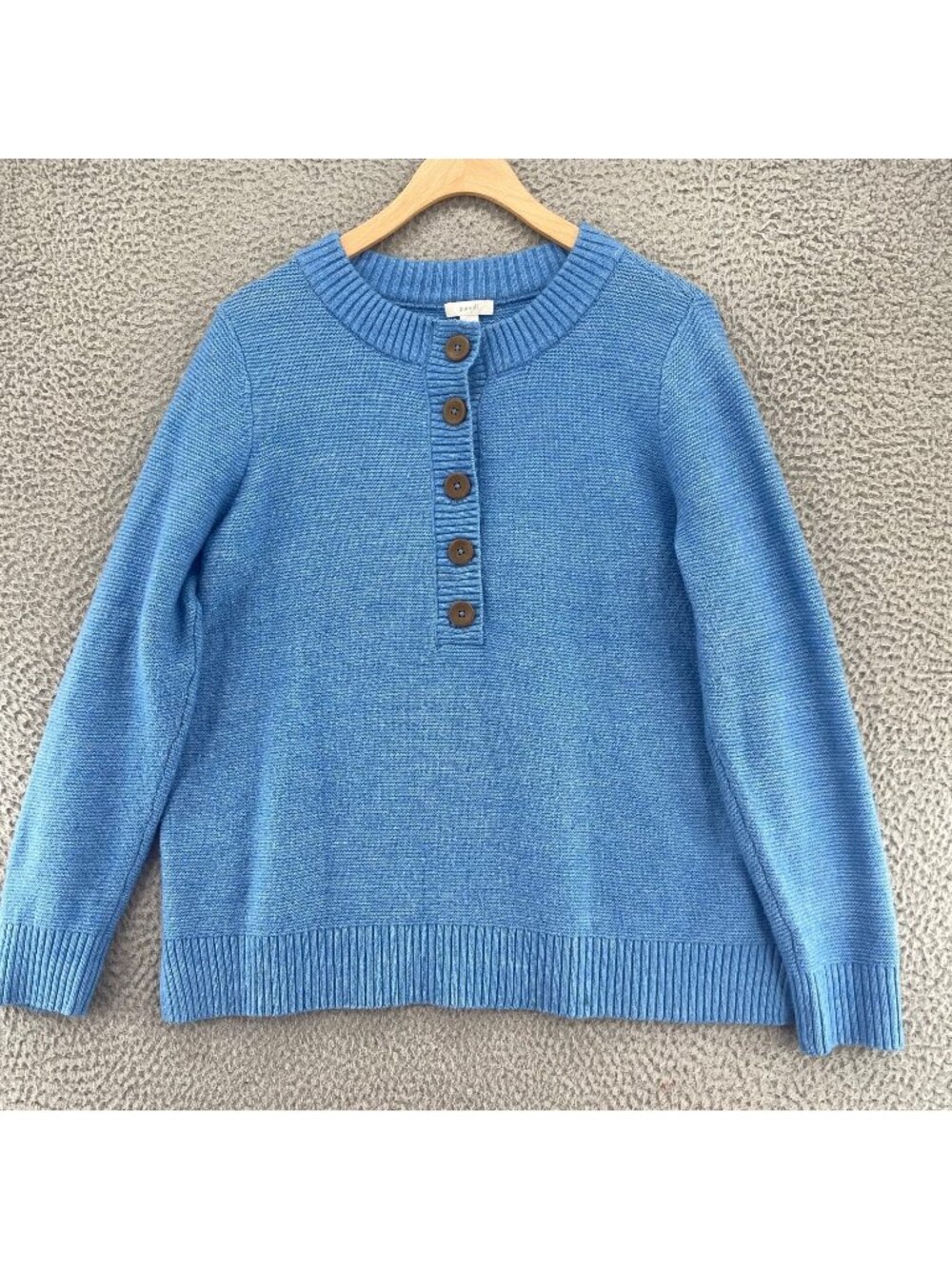 J Jill Sweater Womens Small Petite Blue Pure Jill 1/2 Button Up Popover Stretch